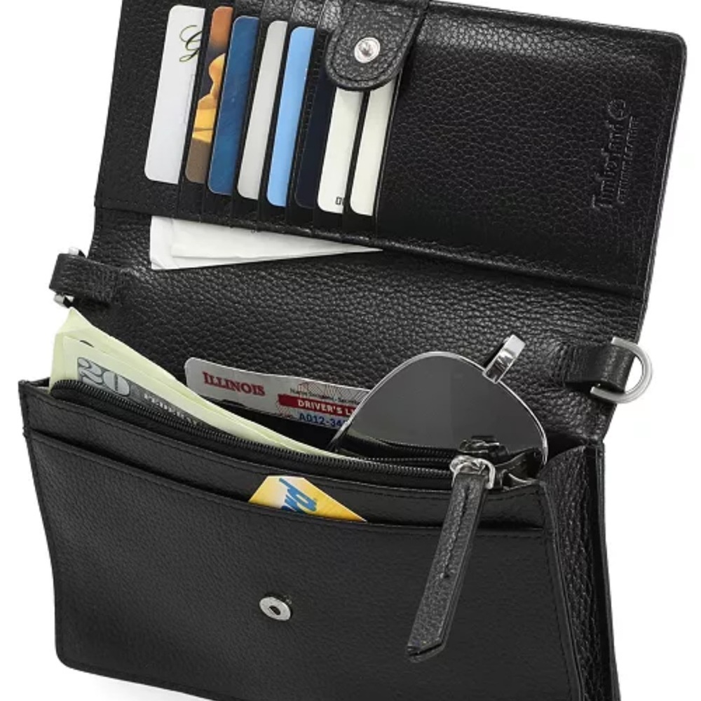 Timberland Women's RFID Leather Crossbody Bag Wallet Purse black, new - Picture 2 of 8